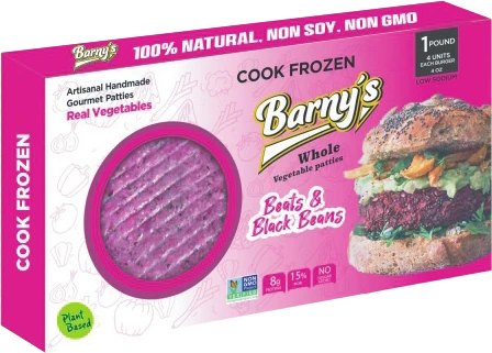 Barny’s Beets & Black Beans – retail box Barny's Beets & Black Beans retail box, 1 lb, four 4 oz patties
